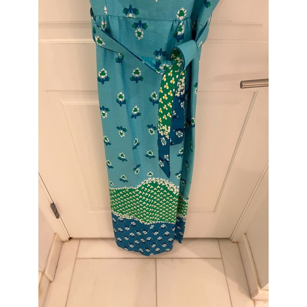 Vintage Malia Honolulu Hawaiian Summer Blue Retro Floral Design Maxi Dress - Picture 4 of 7